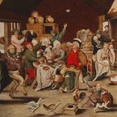 Pieter Brueghel II. (1564/65-1637/38), Der Bohnenkönig, Öl auf Holz, 75 x 105 cm, Schätzwert € 700.000 - 900.000 Auktion 24. April 2018