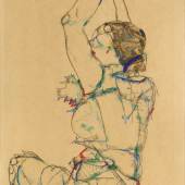 Egon Schiele (1890 - 1918) Frau mit erhobenen Armen, signiert, datiert 1914, Gouache, Aquarell, Bleistift auf Papier, 48,5 x 32,3 cm, Schätzwert € 900.000 - 1.600.000, Auktion 26. November 2019