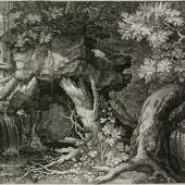 Waterfall in a Forest with Three Travelers Aegidius II Sadeler Roelandt Savery (after)  (c) mfab.hu 