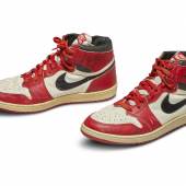 Michael Jordan’s Game Worn Autographed Nike Air Jordan 1s from 1985 set a new auction record for any pair of sneakers when they sold for $560,000 in May (estimate $100/150,000).