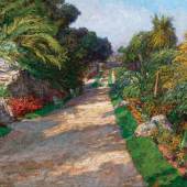 Olga Wisinger-Florian (Wien 1844–1926 Grafenegg) Gartenweg des Riviera Palace Hotels bei Monte Carlo, 1906, signiert Wisinger-Florian, Öl auf Karton, 50 x 71 cm, erzielter Preis € 137.500