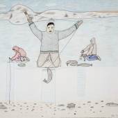 Annie Pootoogook (Inuit, Kinngait [Dorset Island, Nunavut, Canada], 1969-2016) Ice Fishing Pencil, ink, pencil crayon on paper Gift from the Edward J. Guarino Collection in honor of Kathleen Guarino-Burns, 2009.26.47, Frances Lehman Loeb Art Center, Vassar College.