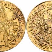 Rudolf II. GOLD 5 Dukaten 1605 Prag, Mm. Hans Lasanz. MzA 91, =17,32g, äusserst selten, versteigert für € 398.000