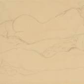 Gustav Klimt Wien 1862 – 1918 daselbst, ‚Zwei liegende Rückenakte‘, Bleistiftzeichnung, 37 x 56 cm, gebräunt, berieben, Randbeschädigungen, knittrig, montiert – l.o. handschriftlicher Vermerk: ‚Nachlass meines Bruders Gustav Hermine Klimt‘ –
