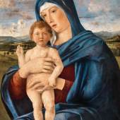 Giovanni Bellini und Gehilfe (Venedig oder Padua um 1430–1516 Venedig), Madonna mit Kind, Öl auf Holz, auf Leinwand übertragen, 79,5 x 59,5 cm, erzielter Preis € 1.402.500