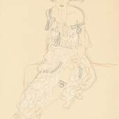 Gustav Klimt (1862–1918) Sitzende von vorne (Studie für Judith II) Bleistift, roter und blauer Farbstift mit weißen Erhöhungen, 56 x 37 cm Schätzwert € 120.000 – 200.000