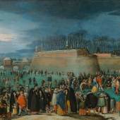 Sebastian Vrancx zugeschrieben  (Antwerpen 1573 - 1674 Antwerpen) „Winter-Karneval mit Eisläufern vor der Kipdorppoort Bastion in Antwerpen“ € 330.000