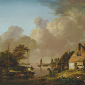 Jan van Os  Holländische Landschaft mit Bauernhäusern am Wasser  Öl / Holz 52,3 x 70,8 cm M. u. signiert.  Schätzpreis EUR 20.000 Zuschlagspreis EUR 19.000