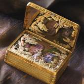 Lot 81 The Celebrated King Farouk Magician Box A Superb Four Color Gold and Musical Automaton Magician Snuff Box Attributed to Piguet & Meylan Goldsmith’s Mark of Chenevard Jouvet & Cie, Geneva Circa 1820 Est.$1.5/2.5 million Sold for $1,210,000