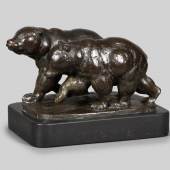 257 August Gaul, sig., Großauheim 1869 - 1922 Berlin, "Laufende Bären", 1915, Bronze, auf Marmorsockel, Gießerei H. Noack, Berlin-Friedenau,  15,5 (20) x 26,5 x 17 cm Ausruf EUR 3.000,-