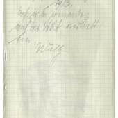 Handschriftliche Eintragung von Wally Neuzil im dritten Skizzenbuch von Egon Schiele, 08.01.1913 © Albertina, Wien, Egon-Schiele-Archiv