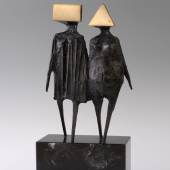 Gallery: Alan Wheatley Art Artist: Lynn Chadwick Title: Maquette VI Walking Couple Date: 1976 Medium: Bronze Dimensions: 31 cm high