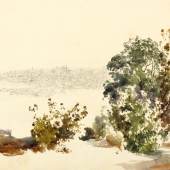RUDOLPH VON ALT (1812 Wien 1905) Studie zu einer Ansicht von Prag. 1849. Schwarzer Stift, Aquarell. 26,5x36,2 cm. CHF 12 000 / 15 000