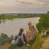 Friedrich Kallmorgen (1856 – 1924)  Kindergruppe am Hochufer der Elbe bei Lauenburg | 1910 | Öl auf Leinwand | 98,5 x 115cm Taxe: 30.000 – 40.000 €