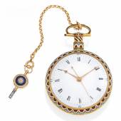 William Ilbery  Taschenuhr | London | Um 1800 | Gold, Email mit Diamant-Rosen | Ø 58mm Taxe: 12.000 – 15.000 €