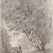 Jill Newhouse Gallery: Jean Baptiste Camille Corot (1796-1875), Promeneur sous bois (recto), Paysage (study), verso, charcoal on laid paper