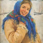 FEDOT WASILIEWITSCH SYCHKOW (1870-1958), Mädchen mit blauem Tuch, Öl auf Leinwand. 50,5 cm x 40 cm.  Limit 15.000,- €