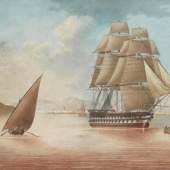 Lot: 1409   Cammillieri, Nicolas S. oder Niccolo  "HM Ship Rodney going out of Barcelona 1837"  Schätzpreis: 2.000 EUR / 2.900 $   