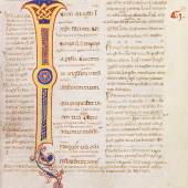  4 Manuskripte Markus-Evangelium mit Glossa ordinaria. Pergamenthandschrift, Italien, um 1180. Schätzung: € 30.000 Ergebnis: € 40.000 