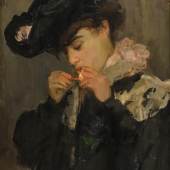 ISRAELS, Isaac (1865 Amsterdam - 1934 Den Haag)  Bildnis einer jungen Dame mit Zigarette Öl/Leinwand.Holland.Links unten signiert. 55 x 38 cm.95 x 79 cm. Zuschlagspreis:	120.000 EUR