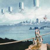 L'architecture engagée - Manifeste zur Veränderung der Gesellschaft  Craig Hodgetts, "Ecotopia", Blick auf die Bucht von San Francisco mit Solarkraftwerken, 1982  © Hodgetts + Fung, Culver City, California, USA
