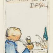 Cuno Amiet Bahnhof Büffet Basel, Entwurf zu Plakat, o.J. Aquarell, Bleistift auf Papier, 12,8 x 9 cm Ref. 1/RS 