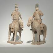 A Pair of Painted Pottery Horses with Riders, Ming Dynastie
