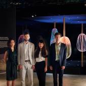Left to right: Elaine Yan Ling Ng, Alexander Groves and Azusa Murakami of Studio Swine and Tomás Alonso/ Design Miami/ Basel 2015/ Credit: James Harris