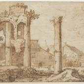 Gezicht op de ruïnes op het Forum van Nerva in Rome, Pieter Lastman