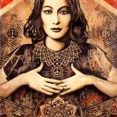 Shepard Fairey, Peace and Justice Woman, 2013, 152,4 x 112 cm, Mixed Media (Stencil, Silkscreen, and Collage on Canvas)