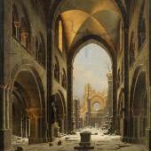 Carl Georg Adolf Hasenpflug, Kirchenruine in Halberstadt im Winter, 1843, Öl auf Leinwand; 131 × 105 cm, € 15.000-30.000