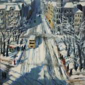 Elisabeth Wolf,Berliner Straßenansicht im Winter/Öl auf Leinwand/61,5 x 46,5 cm/1934