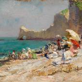 Olga Wisinger-Florian Der Strand von Etretat (Normandie), 1893/94 Öl auf Karton; 16 × 26 cm verkauft um € 77.300