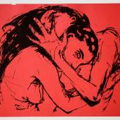 Angela Hampel, Ohne Titel (Paar) / 1986 / Algrafie auf getöntem Papier (rot) / 51,3 x 61,3 cm  Foto: Städtische Galerie Dresden, Philipp WL Günther, © VG Bild-Kunst, Bonn 2022
