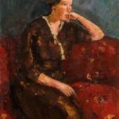 Anton Faistauer Junge Frau in rotem Kleid auf rotem Sofa, 1915 Schätzpreis: 50.000 – 80.000 €