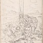 RAYMOND DE LAFAGE (1656 Lisle-sur-Tarn - 1684 bei Toulouse), KREUZABNAHME, Tuschfederzeichnung auf chamoisfarbenem Papier. 24,5 x 18,5 cm. Provenienz: Sammlung Dr. Peter Posse, Dessau.
