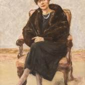 MAX LIEBERMANN (1847 Berlin - 1935 ebenda), Bildnis Lola Leder im Pelzmantel, sitzend (1922), Öl auf Holz. 55 x 40 cm