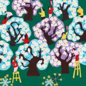 Xinya Zhao, Birnenblüten bestäuben, deckende Wasserfarben, Sammlung Ingrid Jansen 