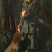 	 60  Fritz Max Hofmann-Juan "Dame im Jagdkostüm mit Hund" (Portrait Liddy, die Ehefrau des Künstlers). Um 1935. 192 x 110 cm, Ra.198,5 x 123 cm.			9000 €