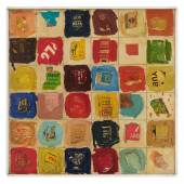   Dan Basen, Chart, ca. 1964, oil and collage on canvas, 18.11 x 18.11 in. Courtesy of Galerie Gmurzynska and Independent.