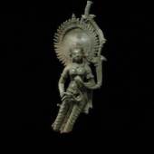 Carlton Rochell Asian Art. Female Attendant. Eastern India, Bihar, 7th- 8th century, Pala Dynasty. Copper alloy. 15 3/4 in.