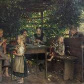 Los 1601 PILTZ, OTTO ( 1846-1910): unter einer Weinlaube sitzende Kinder beim Stricken, 19. Jh.