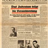 Völkischer Beobachter, 9.11.1938 (c) Sammlung Deutsches Zeitungsmuseum (Stiftung Saarländischer Kulturbesitz)