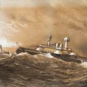  85 | Kaiser Wilhelm II. (1859-1941), „Kriegsschiffe im Sturm“, 1893 Startpreis 20.000,00 € Schätzpreis 40.000,00 € 