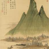 $1,330,000 (£1,005,671) $150,000 - 250,000 Asian Private Fang Shishu, The Autumn Colors On The Qiao And Hua Mountain Following Zhao Mengfu And Dong Qichang, ink and color on silk, hanging scroll
