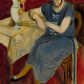 9567 Matisse, Femme En Bleu À Table, Fond Rouge