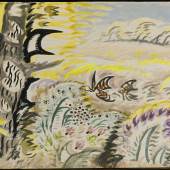 Lot 7 Charles Ephraim Burchfield September Wind signed with the artist's monogrammed initials CEB and dated 1963 (lower right); inscribed "September Wind"/27 x 40/1963 on the reverse watercolor and pencil on paper mounted on board 26 7/8 by 40 inches (68.3 by 101.6 cm) Estimate $300/500,000