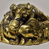 Lot 15 A Rare Gilt-Bronze 'Mythical Beast' Weight Western Han Dynasty Width 4 1/8 in., 10.5 cm Estimate $60/80,000
