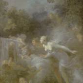 Jean-Honoré Fragonard The Fountain of Love     oil on canvas      18 1/2  by 14 3/4  in.; 47 by 37.5 cm.          Est: $1.5/2.5 million