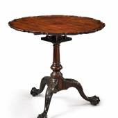 Lot 2145 The Important Hollingsworth-Humphreys Family Chippendale Carved and Figured Piecrust Tilt-Top Tea Table, probably from the workshop of Thomas Affleck, carving attributed to John Pollard, Philadelphia, circa 1779 Height 29 1/2 in. by Diameter 32 1/4 in. by Depth 30 1/4 in. Est. $150/250,000 Sold for $636,500